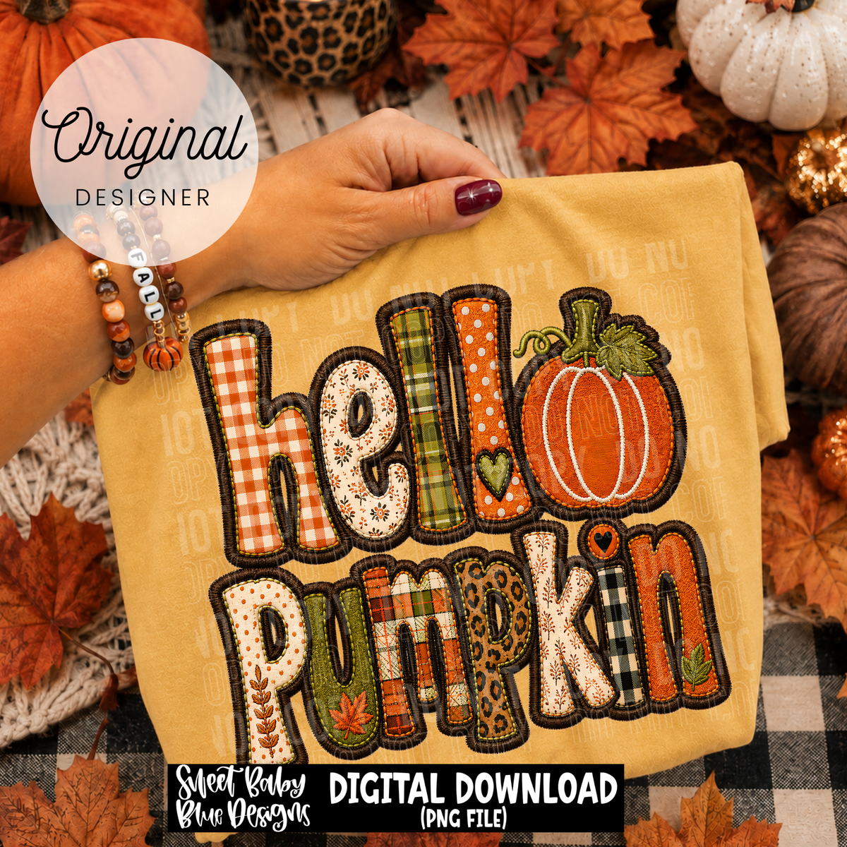 Hello Pumpkin - Faux Embroidery - Halloween - 2026 - PNG file- Digital Download