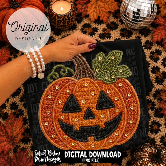 Jack o Lantern- Faux Embroidery - Halloween - 2026 - PNG file- Digital Download