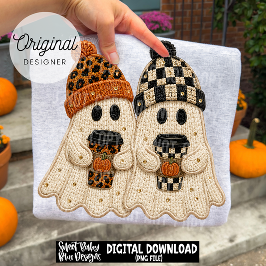 Fall Ghost- Faux Embroidery - 2026 - PNG file- Digital Download