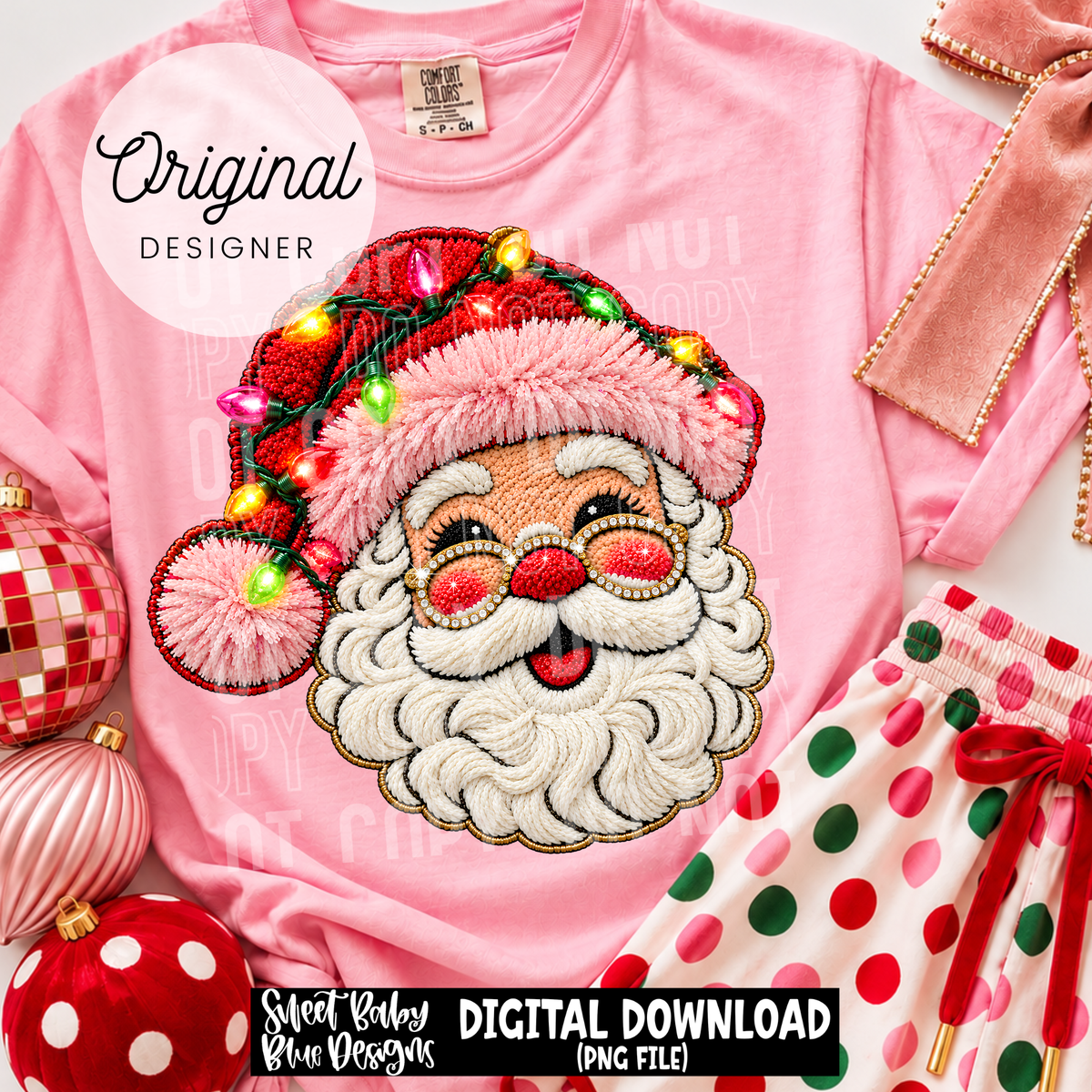 Santa- Faux Yarn- Faux Embroidery - Christmas - 2026 - PNG file- Digital Download