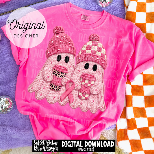 Pink Cancer- Ghost - Faux Embroidery - 2026 - PNG file- Digital Download