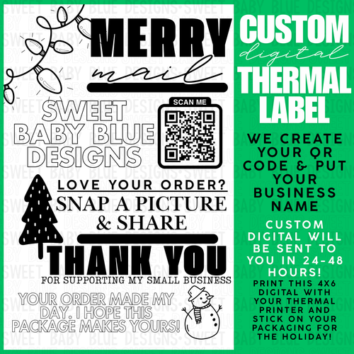 Merry mail- QR code- Thermal label digital- Custom name- PNG file- Digital Download