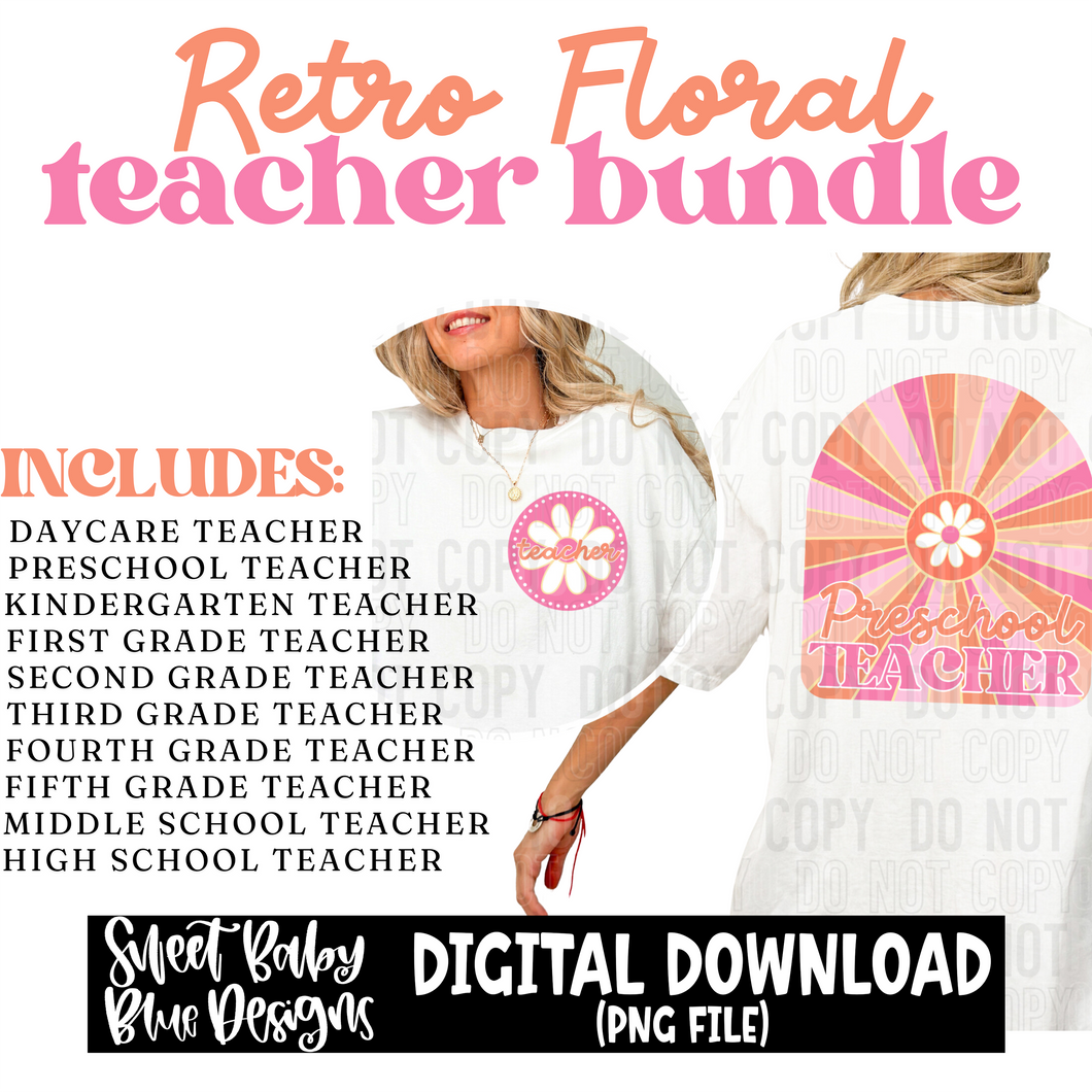 Retro floral teacher bundle - 2024- PNG file- Digital Download