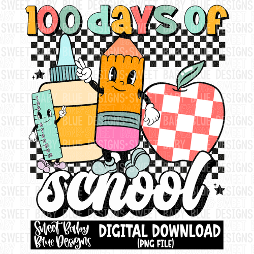 100 days of school- Retro- 2023 - PNG file- Digital Download