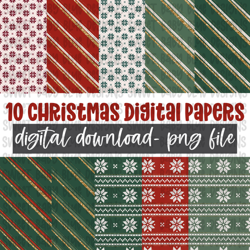 Christmas digital paper bundle- 10 Digital Downloads- Christmas- PNG file- Digital Download