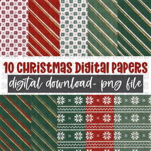 Christmas digital paper bundle- 10 Digital Downloads- Christmas- PNG file- Digital Download
