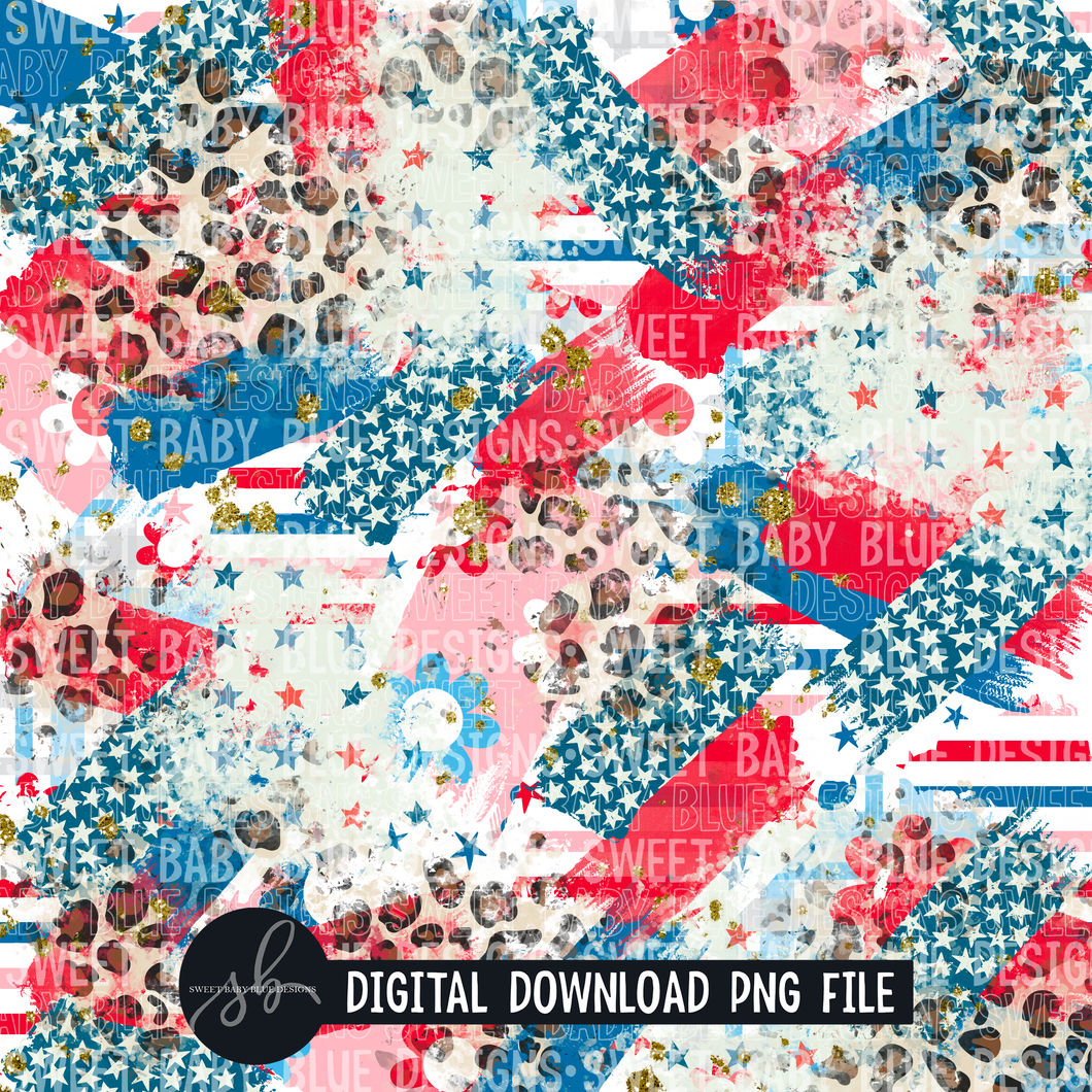 4th of July- Brushstroke- Leopard- Digital paper- 2022 - PNG file- Digital Download