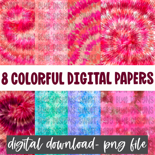Colorful Digital paper Bundle- 8 digital papers- PNG file- Digital Download