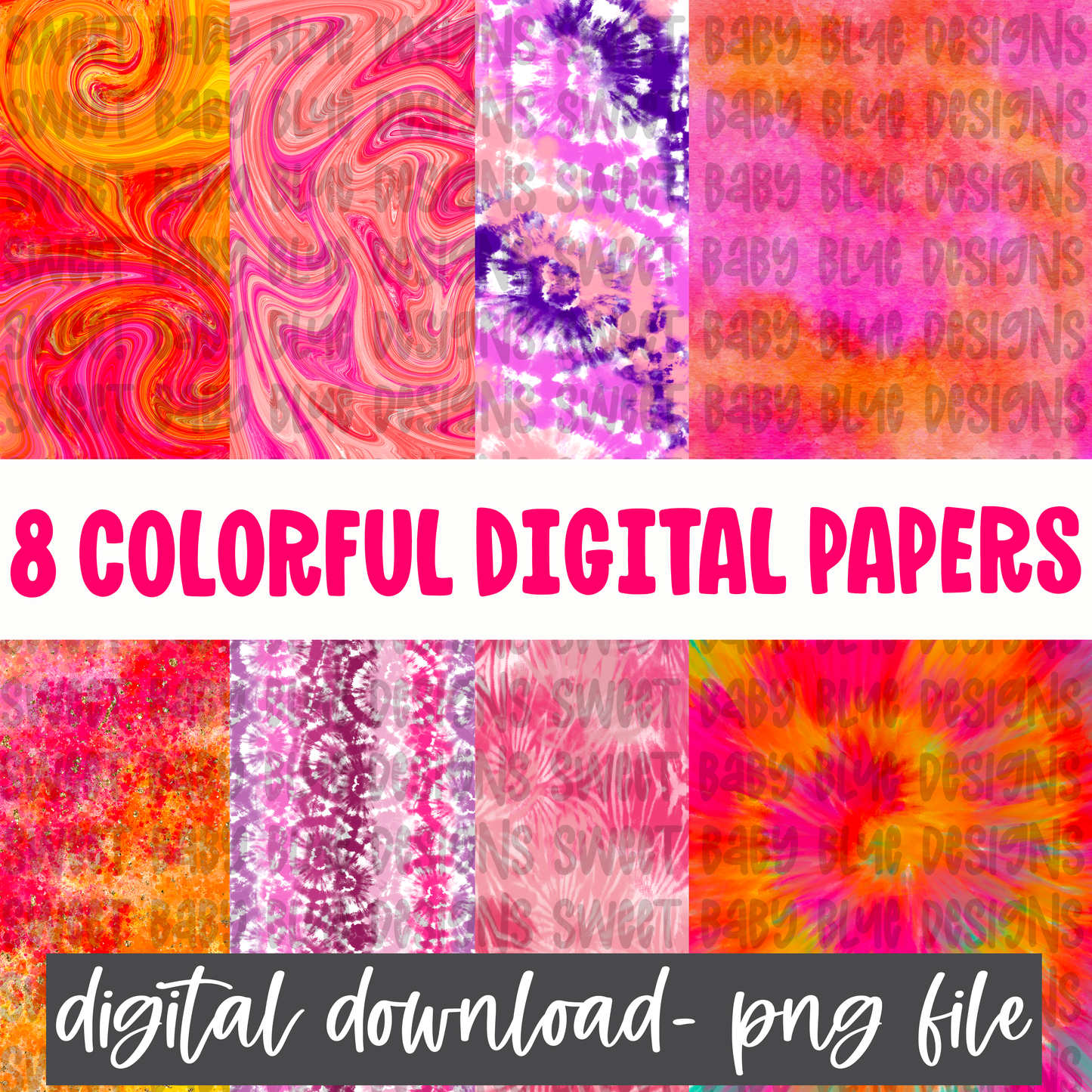 Digital paper Bundle- 8 digital papers- PNG file- Digital Download