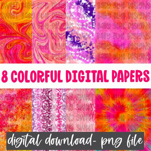 Digital paper Bundle- 8 digital papers- PNG file- Digital Download