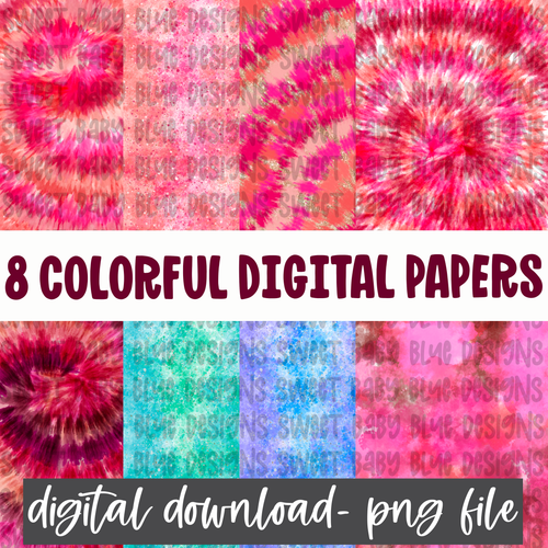 Colorful Digital paper Bundle- 8 digital papers- PNG file- Digital Download