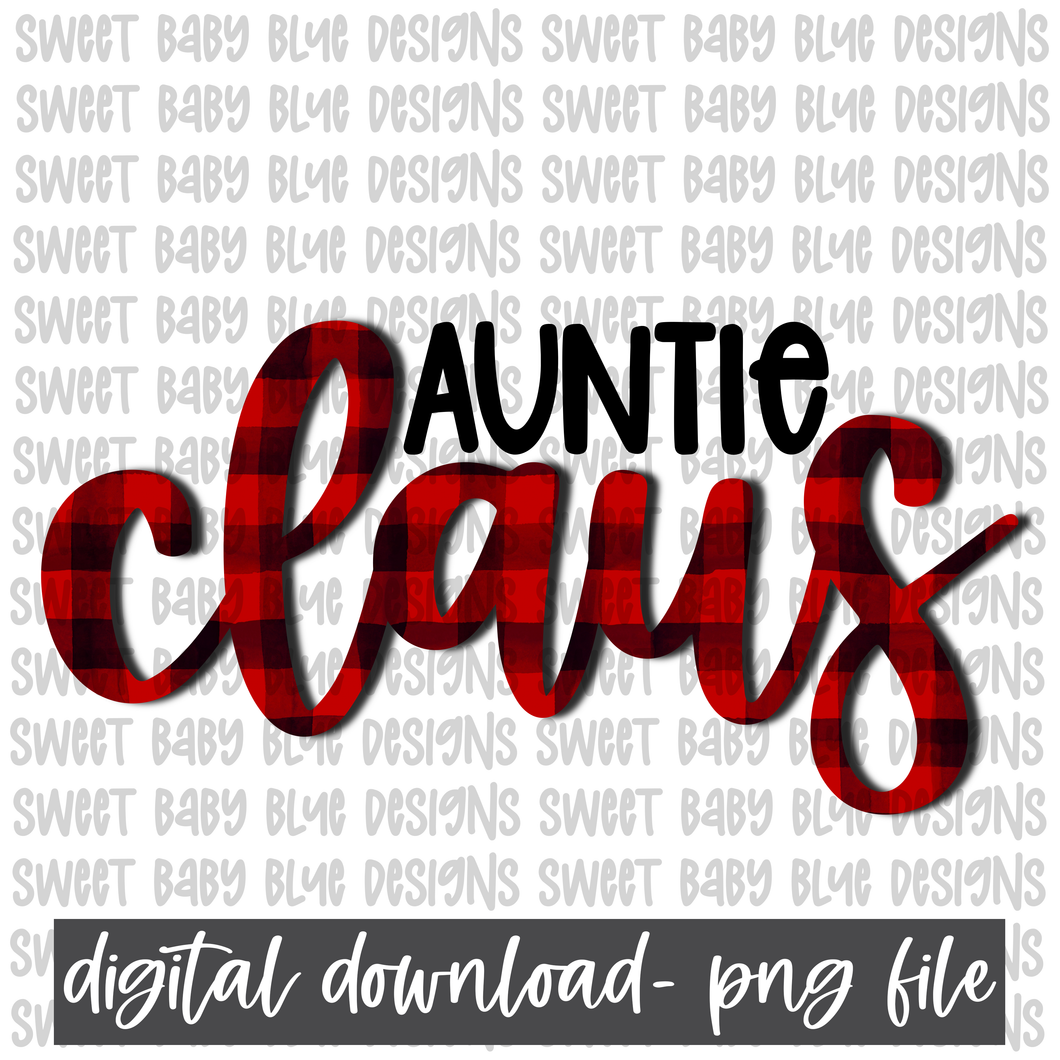 Auntie Claus- Plaid- Christmas- PNG file- Digital Download
