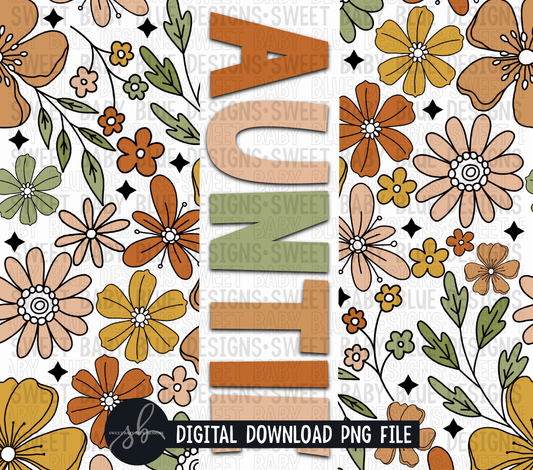 Auntie- Retro floral- 20 oz. skinny tumbler- 2022 -PNG file- Digital Download