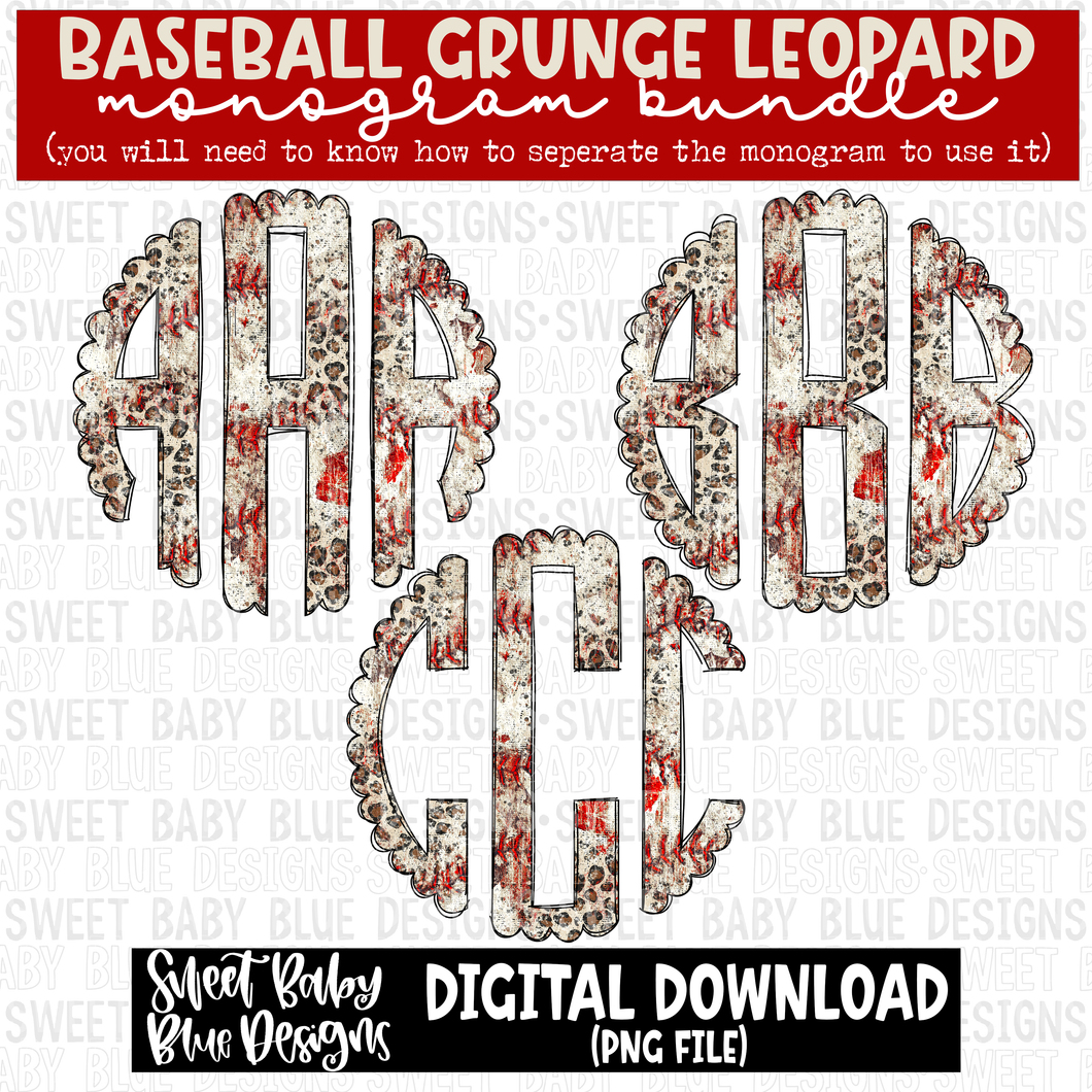 Baseball grunge leopard Monogram - Monogram Bundle- 2023 - PNG file- Digital Download