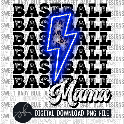 Baseball mama- Blue bolt - Leopard- 2022 - PNG file- Digital Download