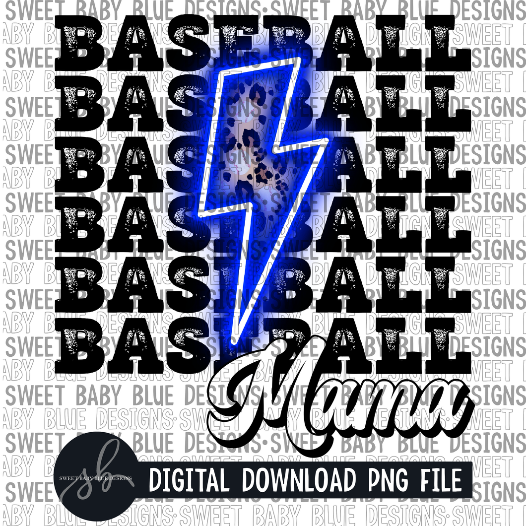 Baseball mama- Blue bolt - Leopard- 2022 - PNG file- Digital Download