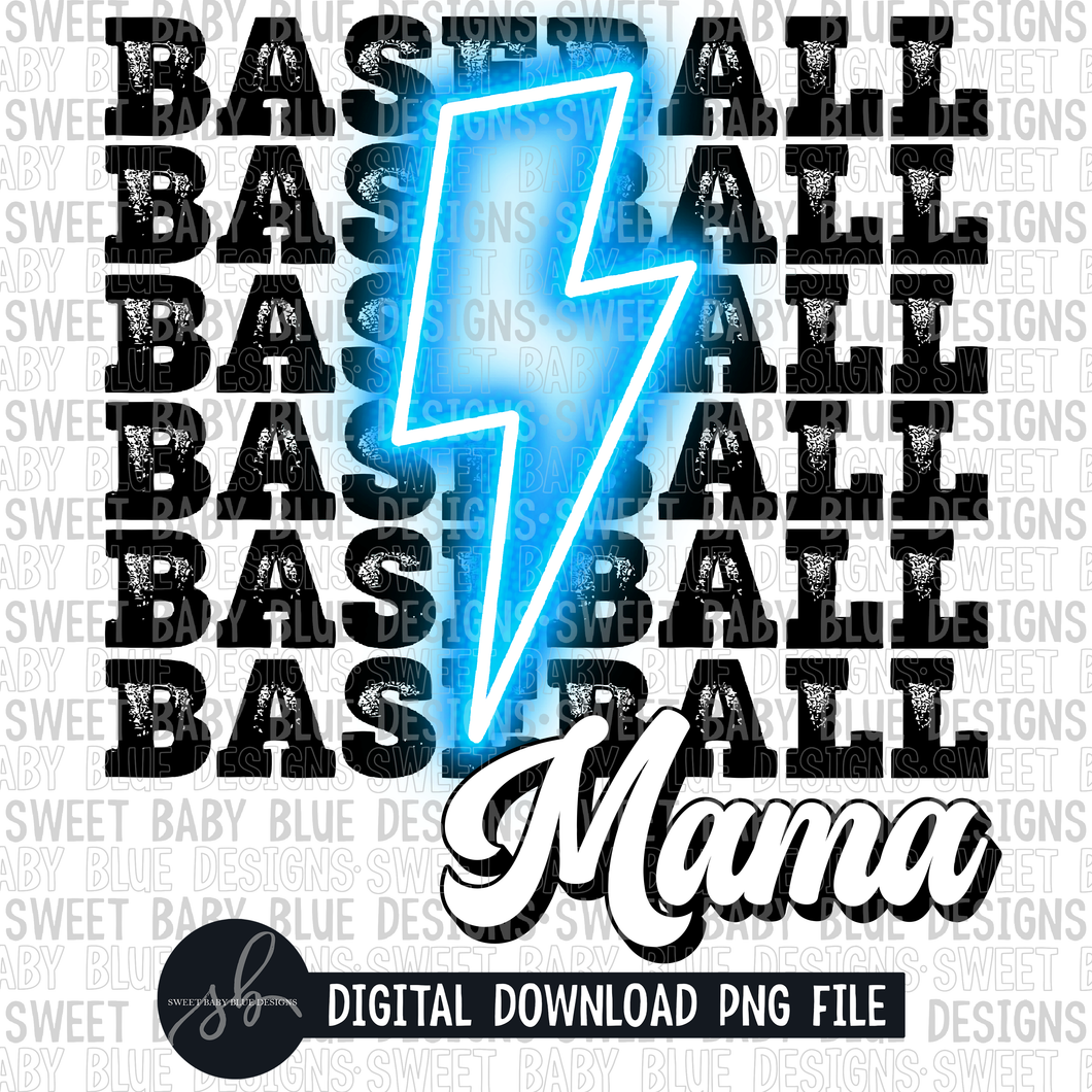 Baseball mama- Light Blue bolt- 2022- PNG file- Digital Download