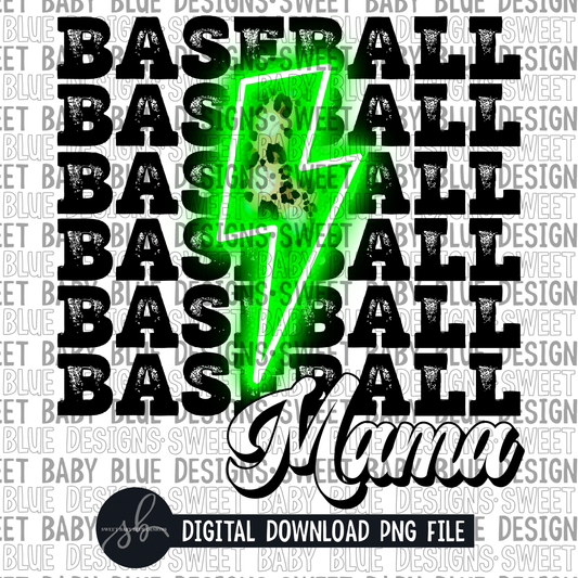 Baseball mama- Bright green bolt- 2022 - PNG file- Digital Download