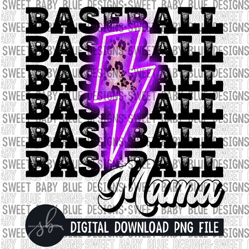 Baseball mama- Purple bolt - Leopard- 2022 - PNG file- Digital Download