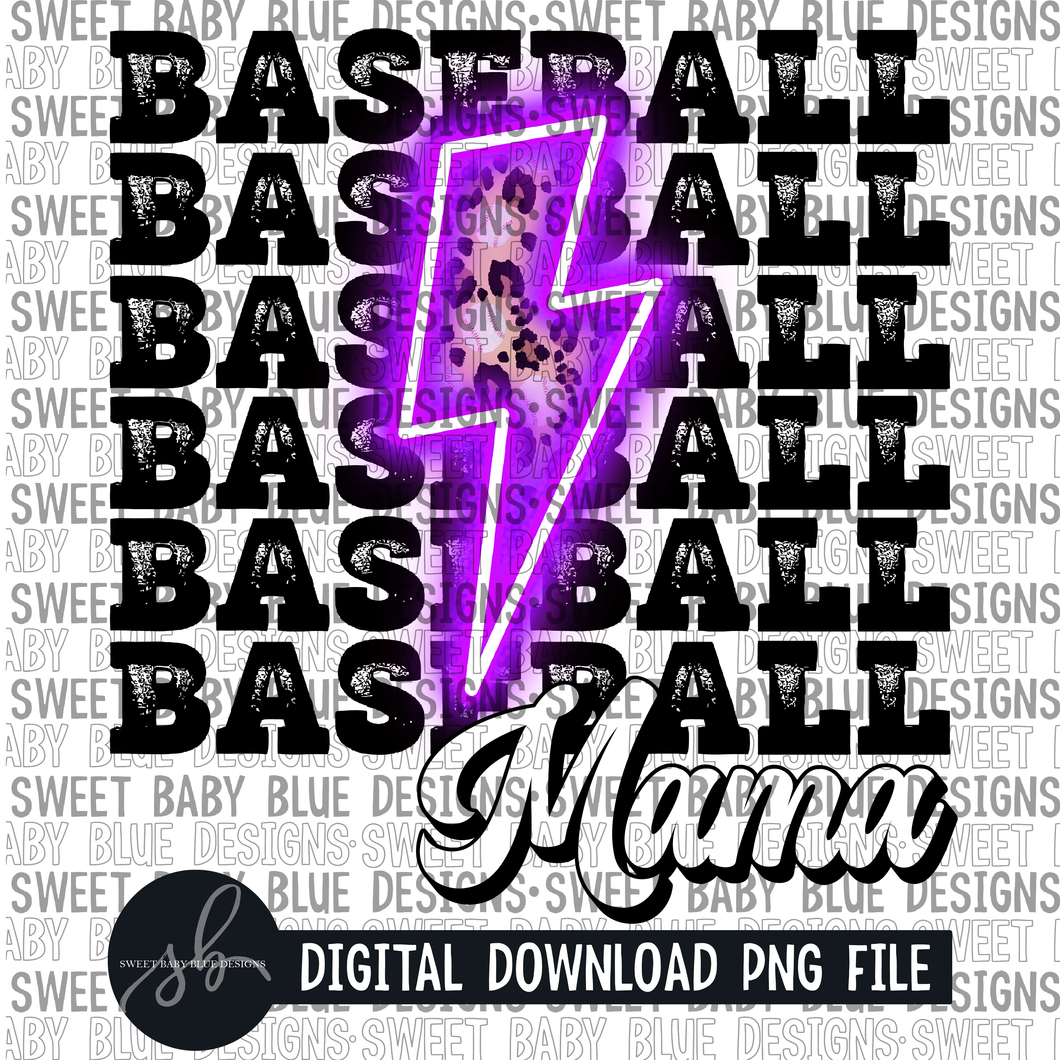 Baseball mama- Purple bolt - Leopard- 2022 - PNG file- Digital Download
