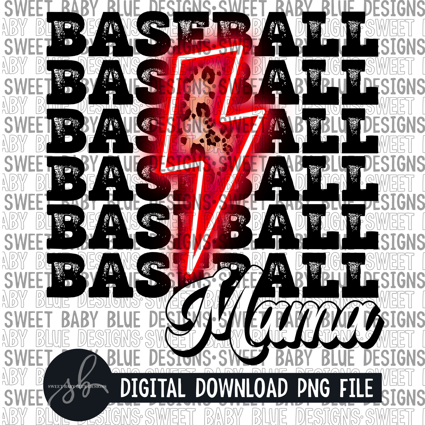 Baseball mama- Red bolt - Leopard- 2022 - PNG file- Digital Download