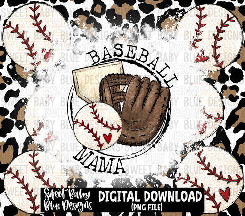 Baseball mama- Leopard- 20 oz. skinny tumbler- 2023 -PNG file- Digital Download