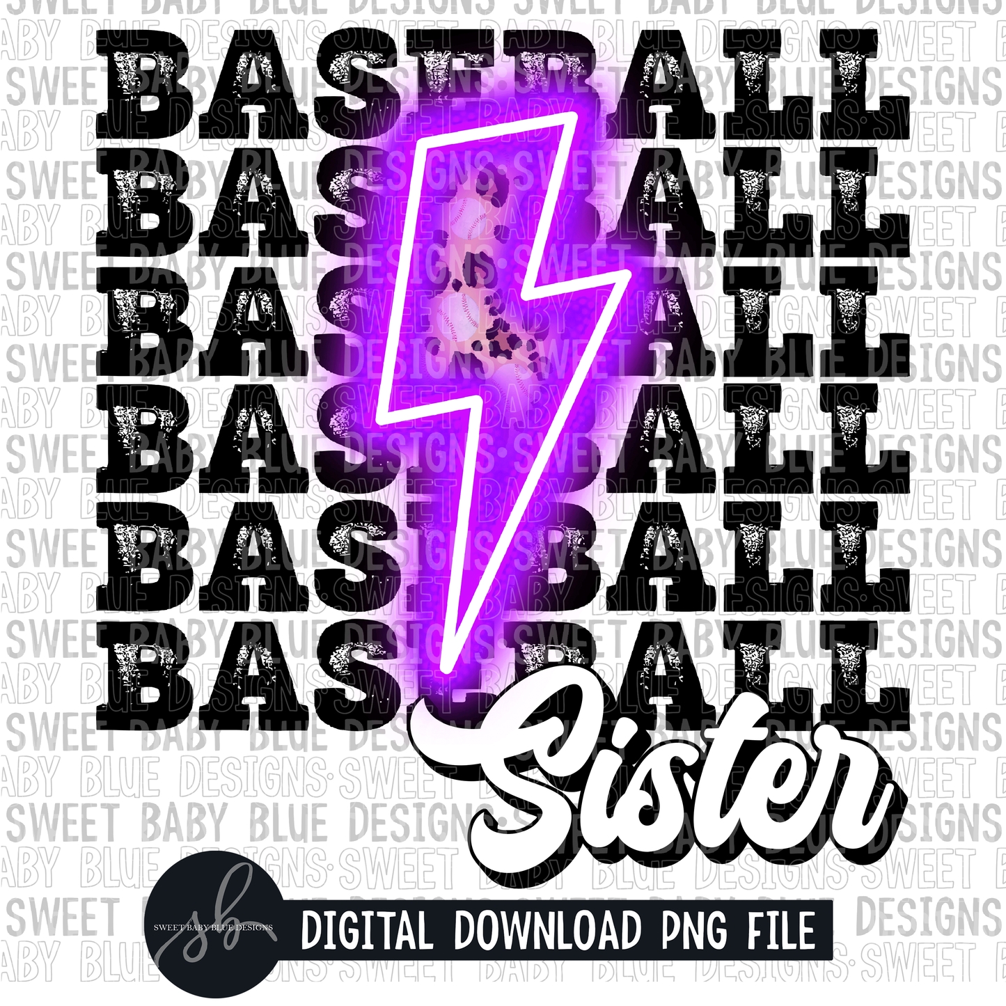 Baseball sister- Purple bolt - Leopard- 2022 - PNG file- Digital Download
