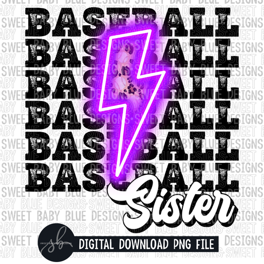 Baseball sister- Purple bolt - Leopard- 2022 - PNG file- Digital Download