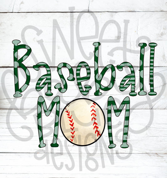 Baseball mom- Green- PNG file- Digital Download