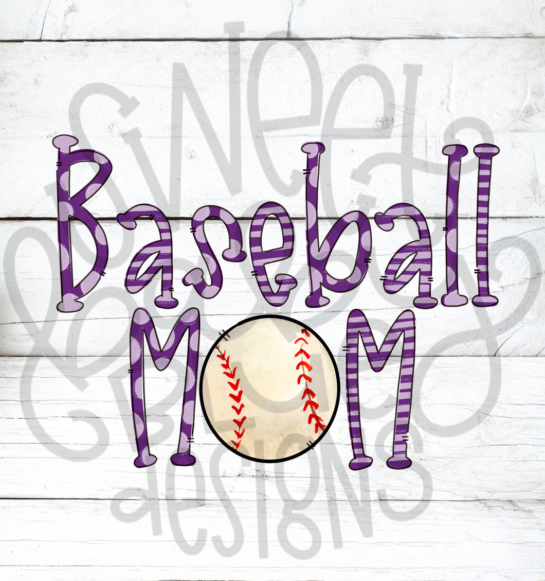 Baseball mom- Purple - PNG file- Digital Download