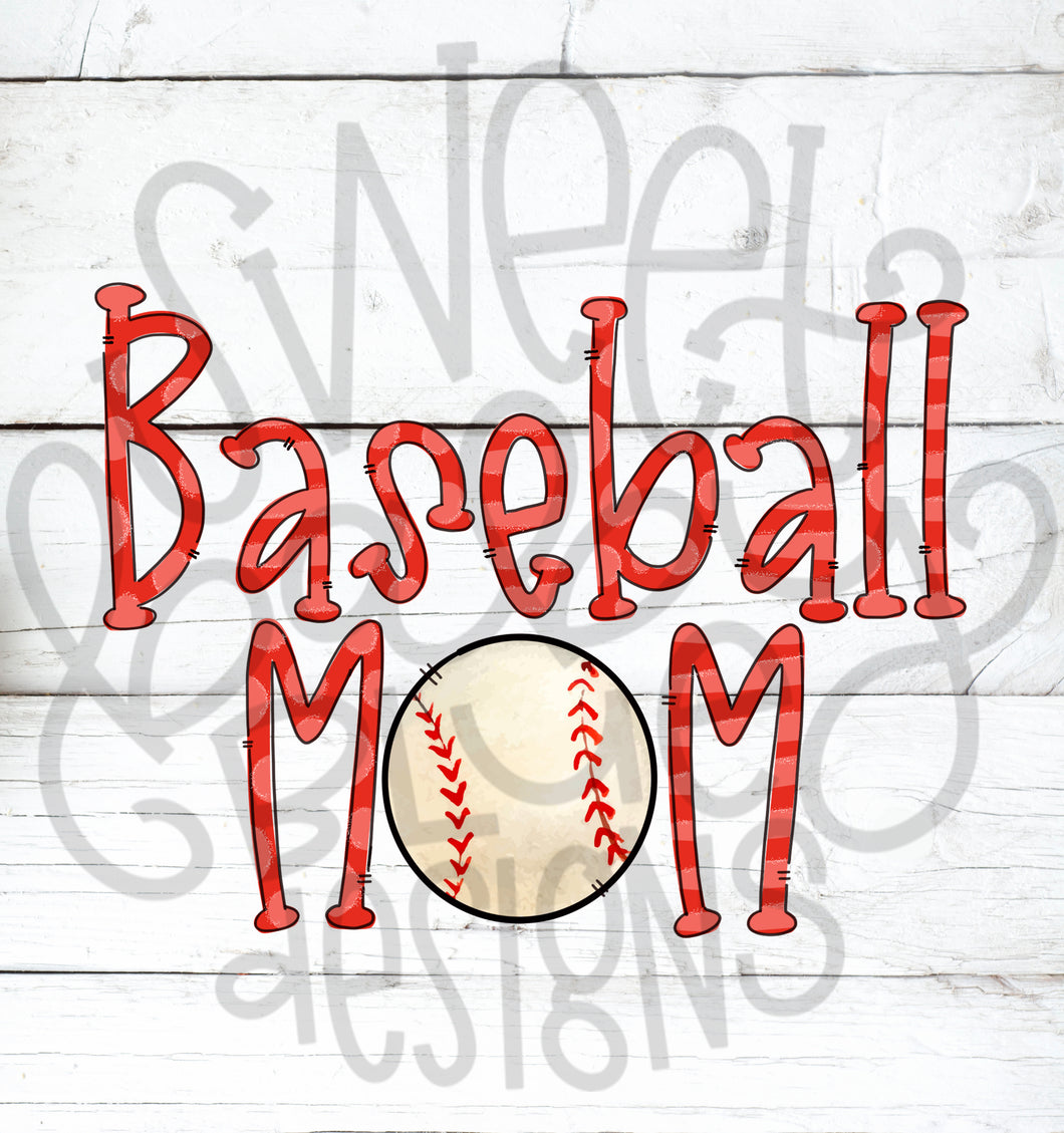 Baseball mom- Red- PNG file- Digital Download