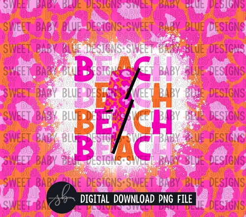 Beach- pink leopard- 20 oz. skinny tumbler- 2022 -PNG file- Digital Download