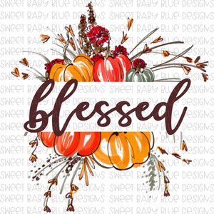 Blessed- Floral- Pumpkin- PNG file- Digital Download