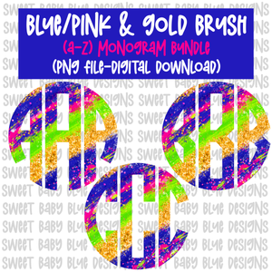 Blue/ Pink & Gold- Monogram Bundle- PNG file- Digital Download