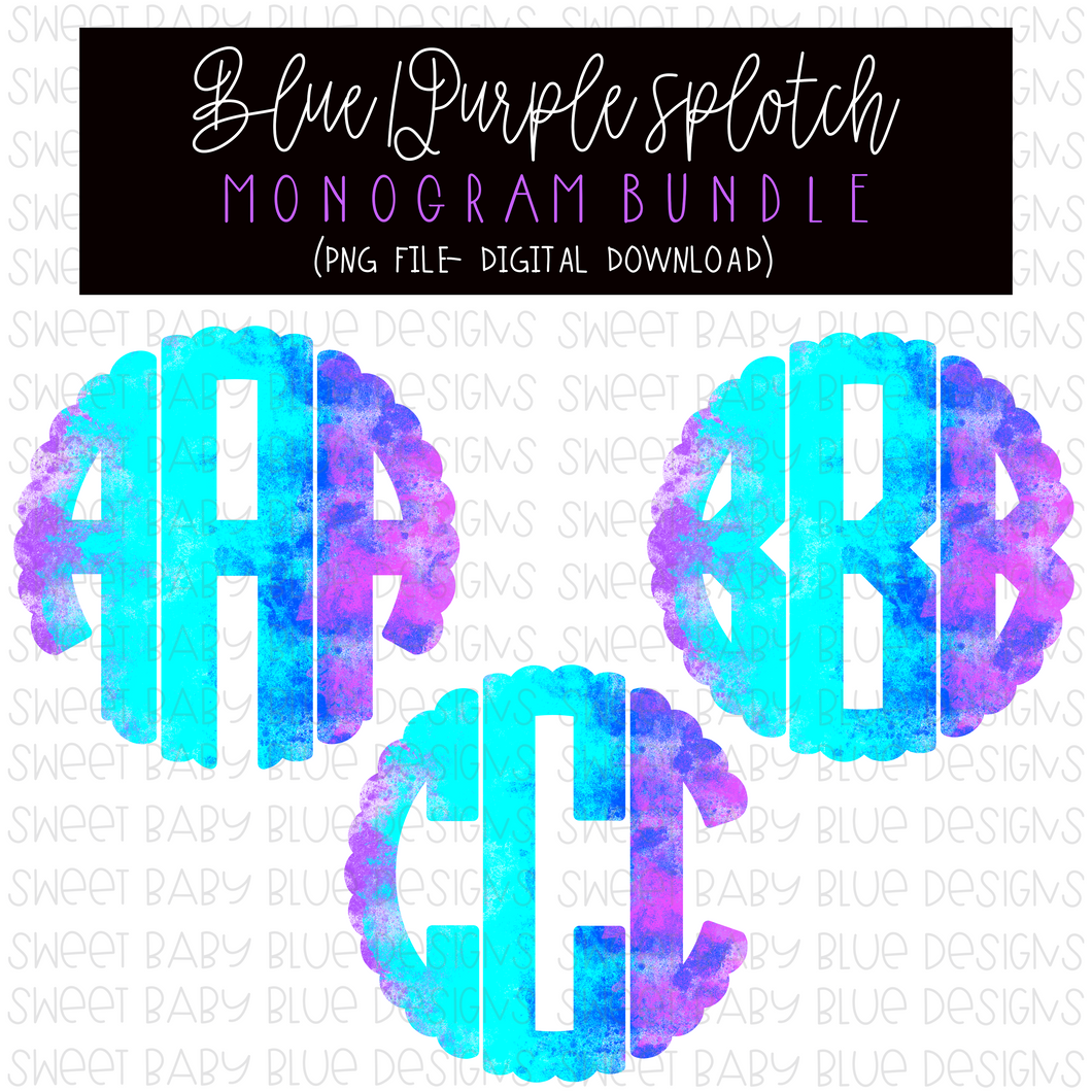 Blue/ Purple Splotch Monogram Bundle- PNG file- Digital Download