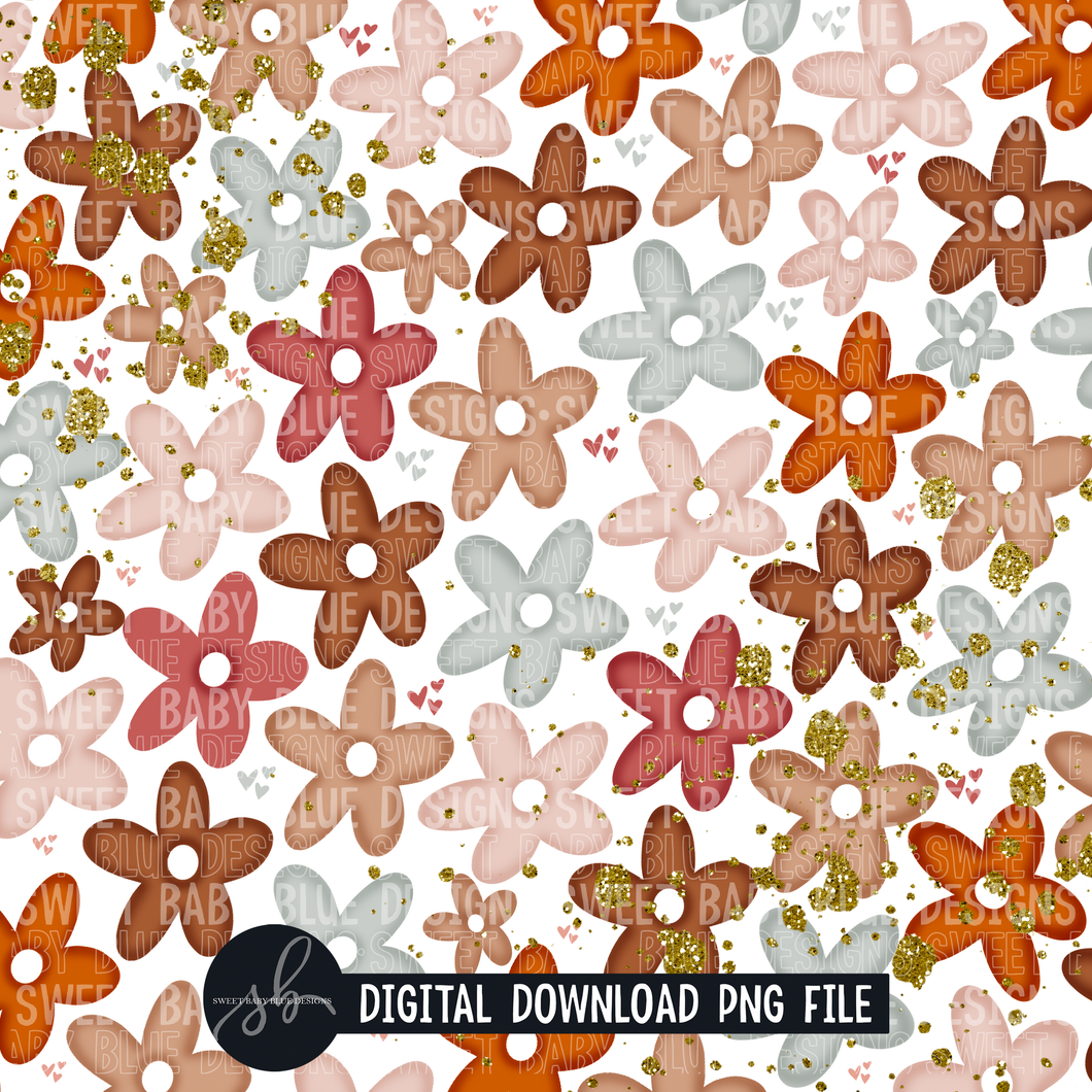 Floral boho digital paper with glitter- Digital paper - 2022 -PNG file- Digital Download