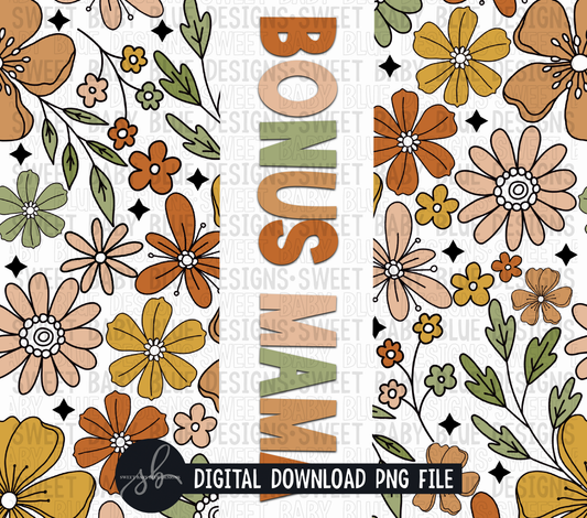 Bonus mama- Retro floral- 20 oz. skinny tumbler- 2022 -PNG file- Digital Download