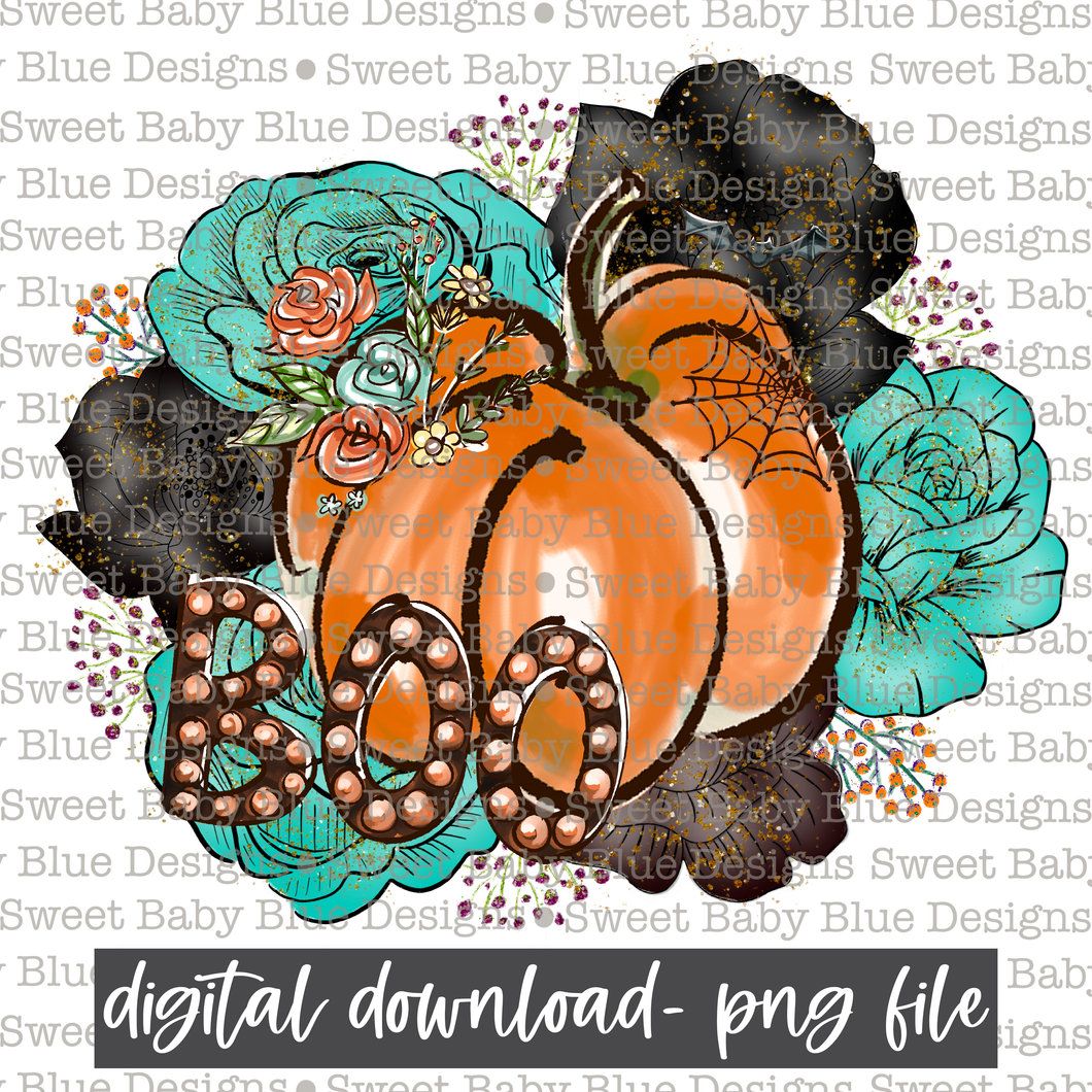 Boo- Pumpkin- Halloween- Floral- 2021- PNG file- Digital Download