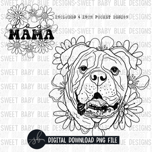 Bulldog floral- Single color- 2022 - PNG file- Digital Download