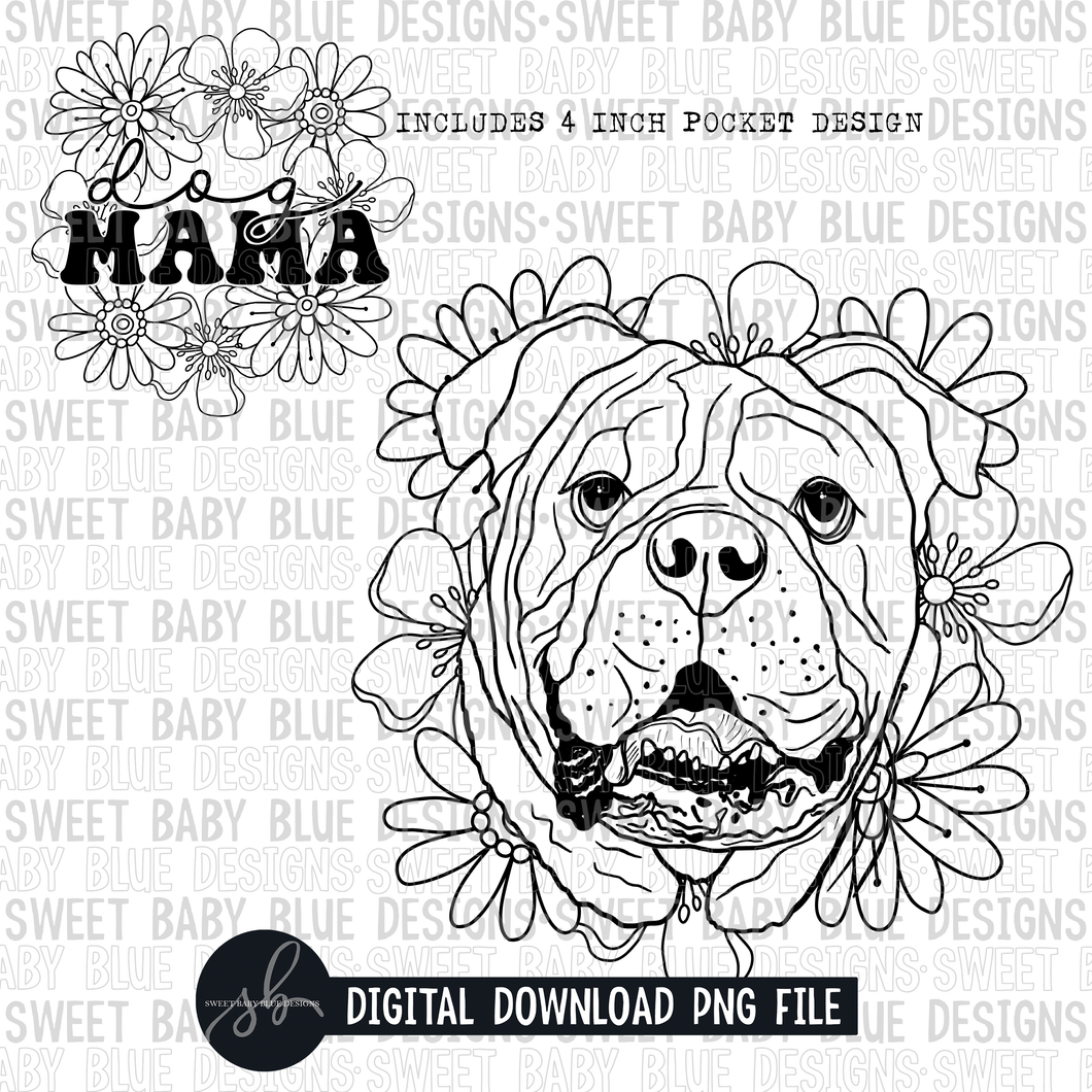 Bulldog floral- Single color- 2022 - PNG file- Digital Download