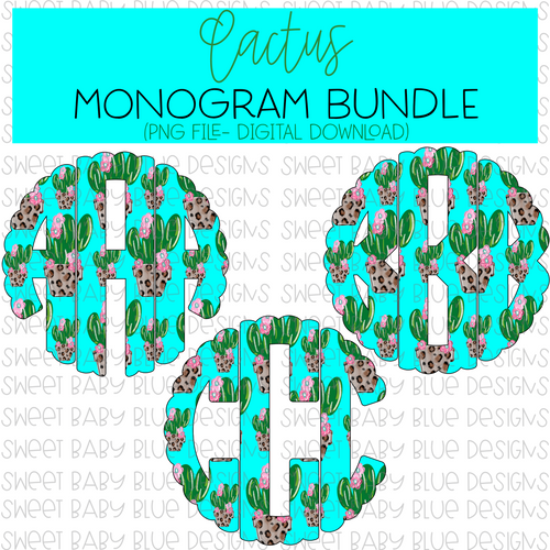 Cactus Monogram Bundle- PNG file- Digital Download