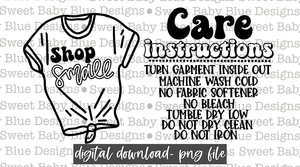 Care instructions t-shirt- Thermal Sticker- Designed in 2.25 x 1.25- 2021-  PNG file- Digital Download