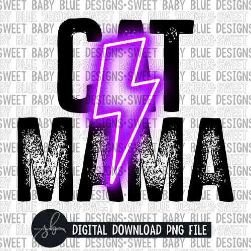 Cat mama- Purple bolt- 2022 -PNG file- Digital Download