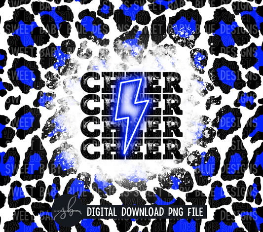 Cheer- Blue bolt- Blue leopard- 20 oz. skinny tumbler- 2022 -PNG file- Digital Download