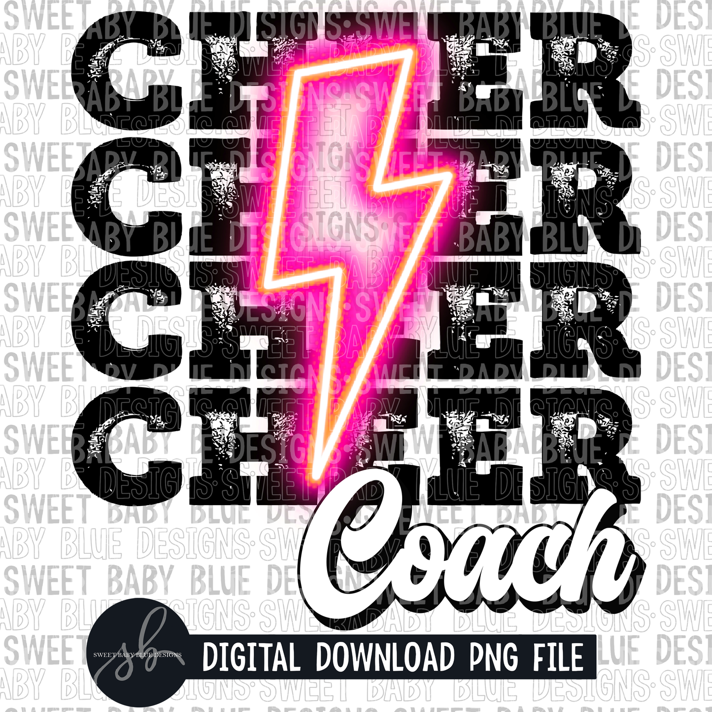 Cheer coach- Pink bolt- 2022 - PNG file- Digital Download