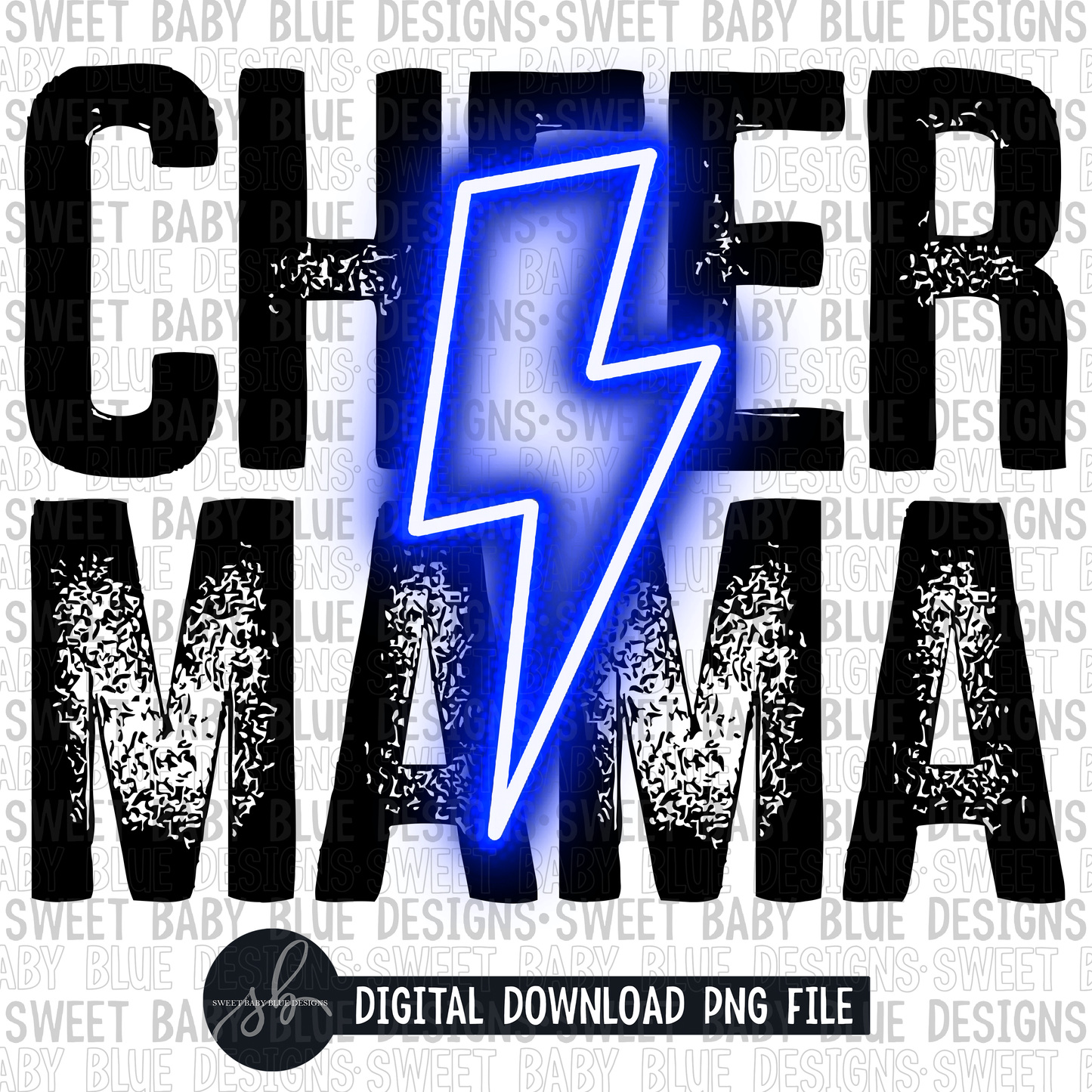 Cheer mama- Blue bolt- Grunge- 2022 - PNG file- Digital Download
