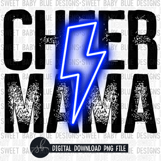 Cheer mama- Blue bolt- Grunge- 2022 - PNG file- Digital Download