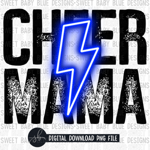 Cheer mama- Blue bolt- Grunge- 2022 - PNG file- Digital Download