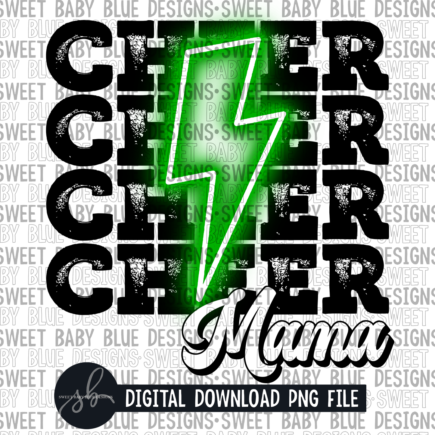 Cheer mama- Green bolt- 2022 -PNG file- Digital Download