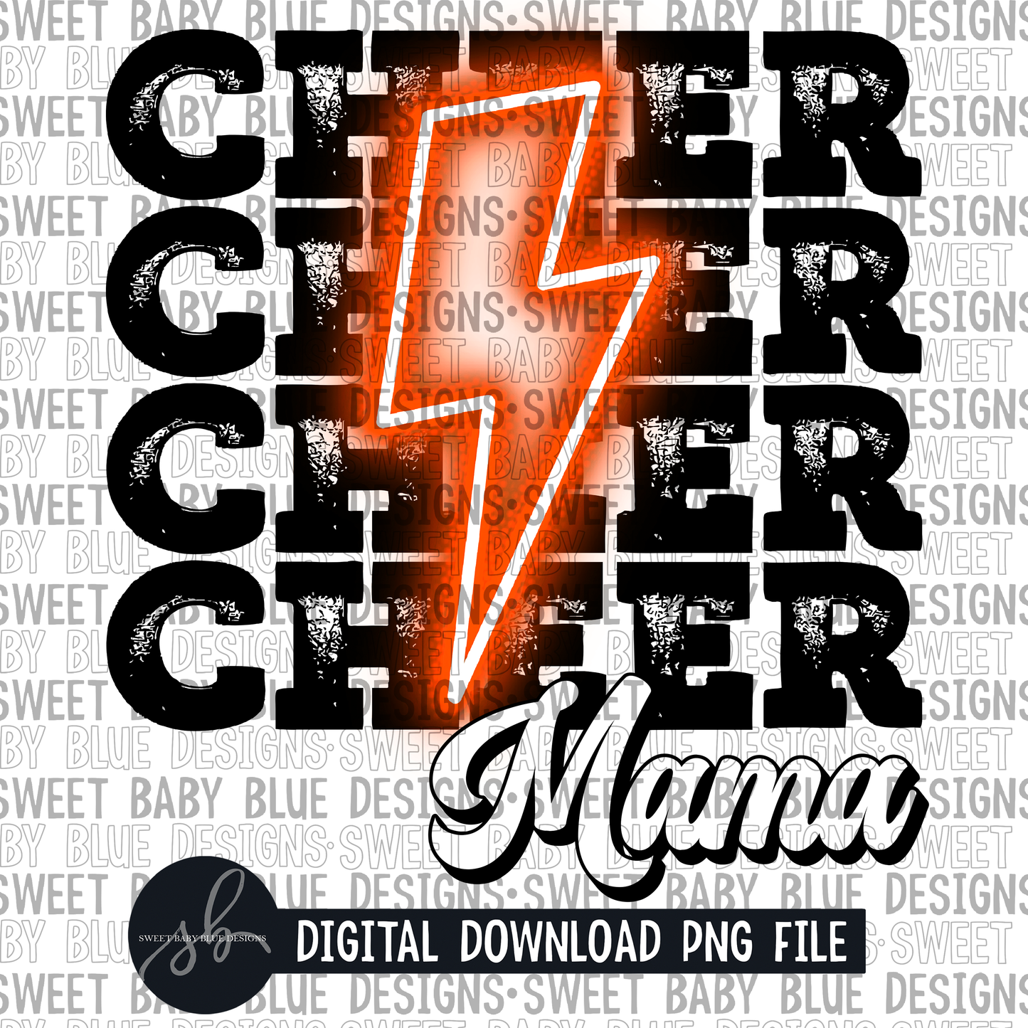 Cheer mama- Orange bolt- 2022 -PNG file- Digital Download